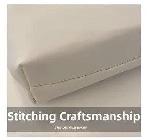Close-up showing the precise stitching craft on the cream white canvas bear handbag