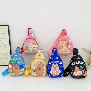 Cartoon Capybara Kids Waist Bag Nylon Lightweight Mini Chest Crossbody Pack Cute Animal Print For Toddler Boys Girls Daily Wear