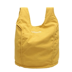 Bright yellow lightweight nylon tote bag with Fashion letter print for women