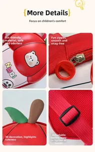 Détails du sac à dos enfant pomme rouge avec fermeture éclair, ours et bretelles