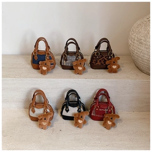 Collection of six mini crossbody shell bags for girls featuring leopard and plaid patterns