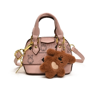 Sac rose pour filles avec motif ours mignon et pendentif en peluche assorti