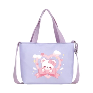 Purple cartoon bear child handbag with adjustable strap and heart print for girls
