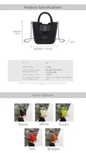 Detaillierte Größenangaben und Farbvarianten der Mini-Eimer-Handtasche aus PU-Leder