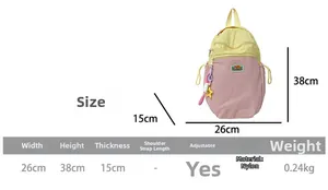 Size chart showing dimensions of the pink color-block nylon backpack for kids
