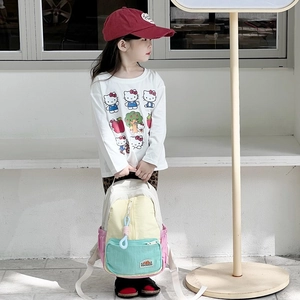 Kids color-block macaron backpack with large capacity for preschool boys and girls