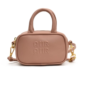 Pink minimalist kids bowling handbag with ACIR ACIR embossed logo and gold hardware