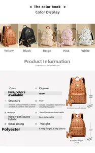 Tableau des tailles détaillé pour sac à dos monogramme avec dimensions et couleurs