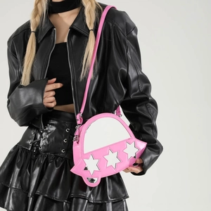 Sac à épaule Y2K rose en forme d'OVNI avec étoiles argentées pour femmes à la mode