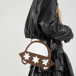 Sac bandoulière en forme d'OVNI marron et argent avec étoiles pour femmes