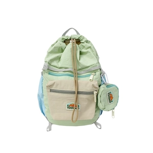 Mint green and blue colorblock kids drawstring backpack with mini coin purse