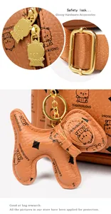 Détail du sac à dos en cuir PU grainé avec ferrures dorées et imprimé d'ours de dessin animé