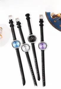 Multiple color options for minimalist square quartz watches with leather straps and silver cases