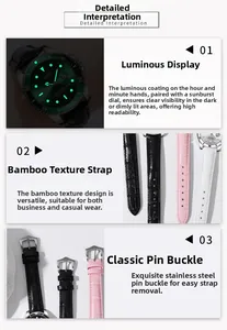 Detail des Leuchtzifferblatts mit Sonnenstrahlmuster und Lederarmband mit Bambustextur