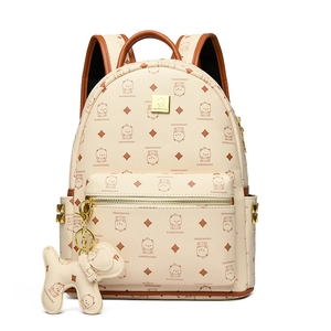 Sac à dos mignon imprimé ours pour femme avec garniture brune et détails dorés