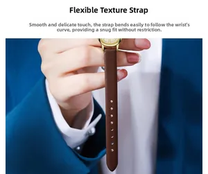 Detail of premium brown leather strap on elegant gold watch for flexibility and comfort