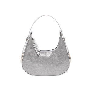 Elegant silver rhinestone hobo bag for women with sparkling crescent shape and top handle