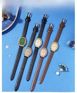 GEDI minimalist quartz watches with oval gold cases and thin leather straps in five colors
