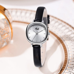 Gedi Women Quartz Watch Alloy Case Faux Leather Strap Oval Dial Waterproof Minimalist Retro Casual Elegant Wristwatch