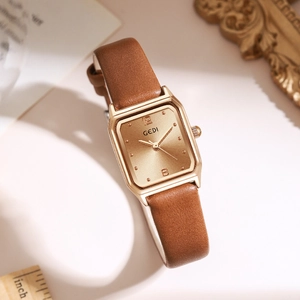 Women Fashion Square Quartz Watch Faux Leather Strap Waterproof Retro Analog Wristwatch Minimalist Elegant Timepiece