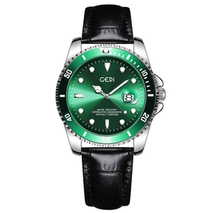 Luxus-Quarzuhr mit grünem Sonnenschliff-Zifferblatt und schwarzem Lederarmband