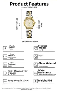 Detailed technical specifications for women's two-tone watch with 27mm dial dimensions