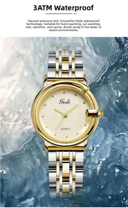 Detail of quartz watch 3ATM water resistance showing splash-proof stainless steel design