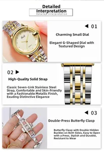 Detail of Gedi quartz watch showing textured dial and gold-silver steel strap