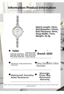 Specifiche tecniche dell'orologio vintage GEDI argento con dimensioni e cinturino