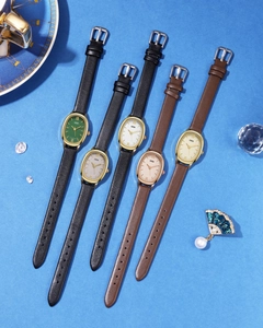 Detailed collection of oval quartz watches with leather straps and Roman numerals