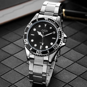 Luminous business men's quartz watch with black dial and stainless steel strap