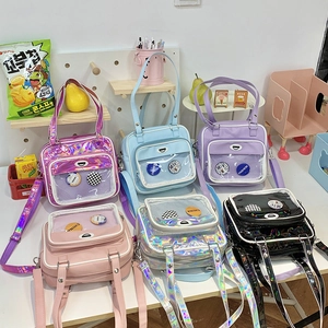 Sac Ita Pour Enfants Fenêtre Transparente Sac Bandoulière Sac À Main Cuir PU Avec Épingles Dessin Animé Style Kawaii Japonais