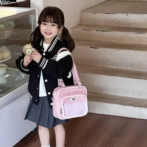 Sac à bandoulière rose pour enfants avec poche filet transparente et sangle réglable