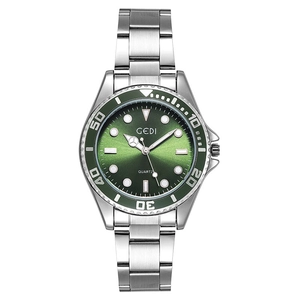 GEDI Green Water Ghost Men's Luminous Quartz Watch with Silver Stainless Steel Band