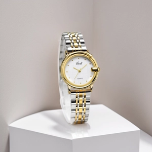 Women's Bicolor Stainless Steel Quartz Watch Waterproof Elegant Round Dial Fashion Wristwatch Ladies Exquisite Timepiece