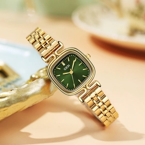 Montre À Quartz Élégante Pour Femmes Cadran Carré Coussin Rétro Bracelet En Acier Inoxydable Étanche