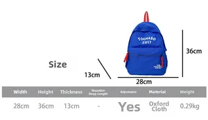 Tabella delle taglie per zaino scuola bimbo con altezza 36 cm e larghezza 28 cm dettagliata