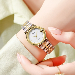 Elegant Gedi two-tone stainless steel quartz watch with textured white dial for women