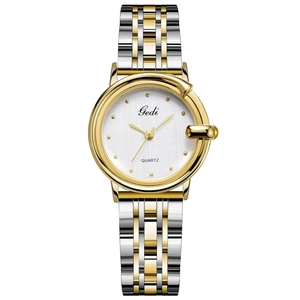 Elegant ladies quartz watch with two-tone steel strap and white textured dial