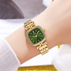 Montre GEDI élégante en acier inoxydable doré avec cadran carré vintage vert émeraude