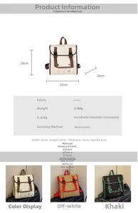 Detailed size chart and specifications for the vintage canvas children's backpack