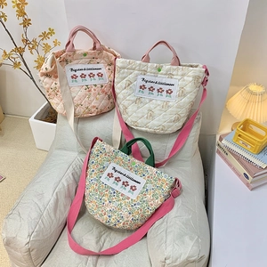 Kinder Gesteppte Baumwolle Umhängetasche Blumenmuster Süße Tragetasche Crossbody Handtasche Für Mädchen