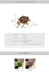 Detailed size specifications for the crochet turtle crossbody bag with knit fabric texture
