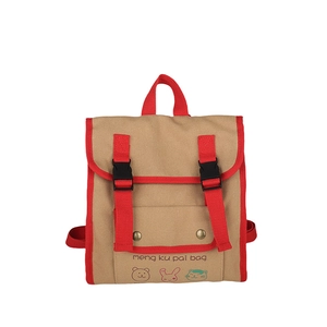Vintage color block canvas backpack for kids featuring cute animal prints and secure buckles