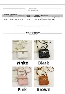 Size chart for mini quilted PU leather girl's bag with adjustable chain strap