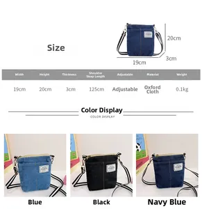 Detailed size guide and color comparison for kids denim-style crossbody bags