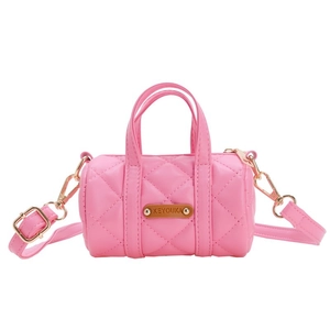 Zylindrische gesteppte Handtasche für Mädchen in Rosa mit goldenen Metallbeschlägen