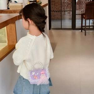Charmante lila Spitzentasche für Mädchen mit Perlengriff und Prinzessin-Design