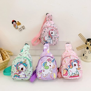 Cartoon Einhorn Kinder Brusttasche Nylon Verstellbarer Gurt Niedlicher Tierdruck Tägliche Umhängetasche Leicht Mädchen