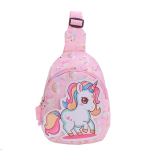 Rosa Kinder Umhängetasche mit Einhorn-Motiv Regenbogen-Druck und verstellbarem Gurtband